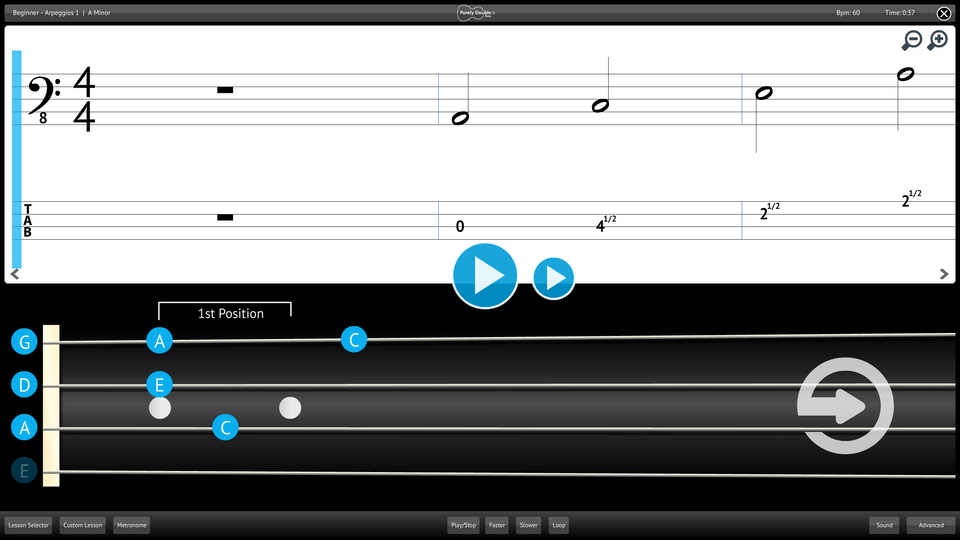 Purely Double Bass Screenshot Lesson Selector